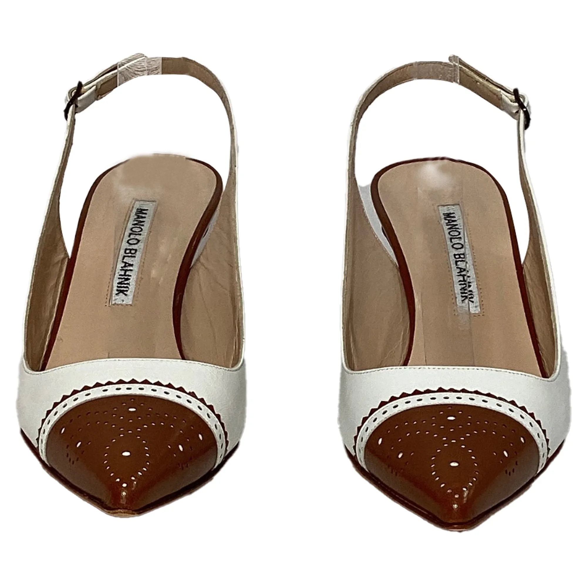 Manolo Blahnik Tuxa Slingback Pumps In White Leather Shoes_Manolo-Blahnik