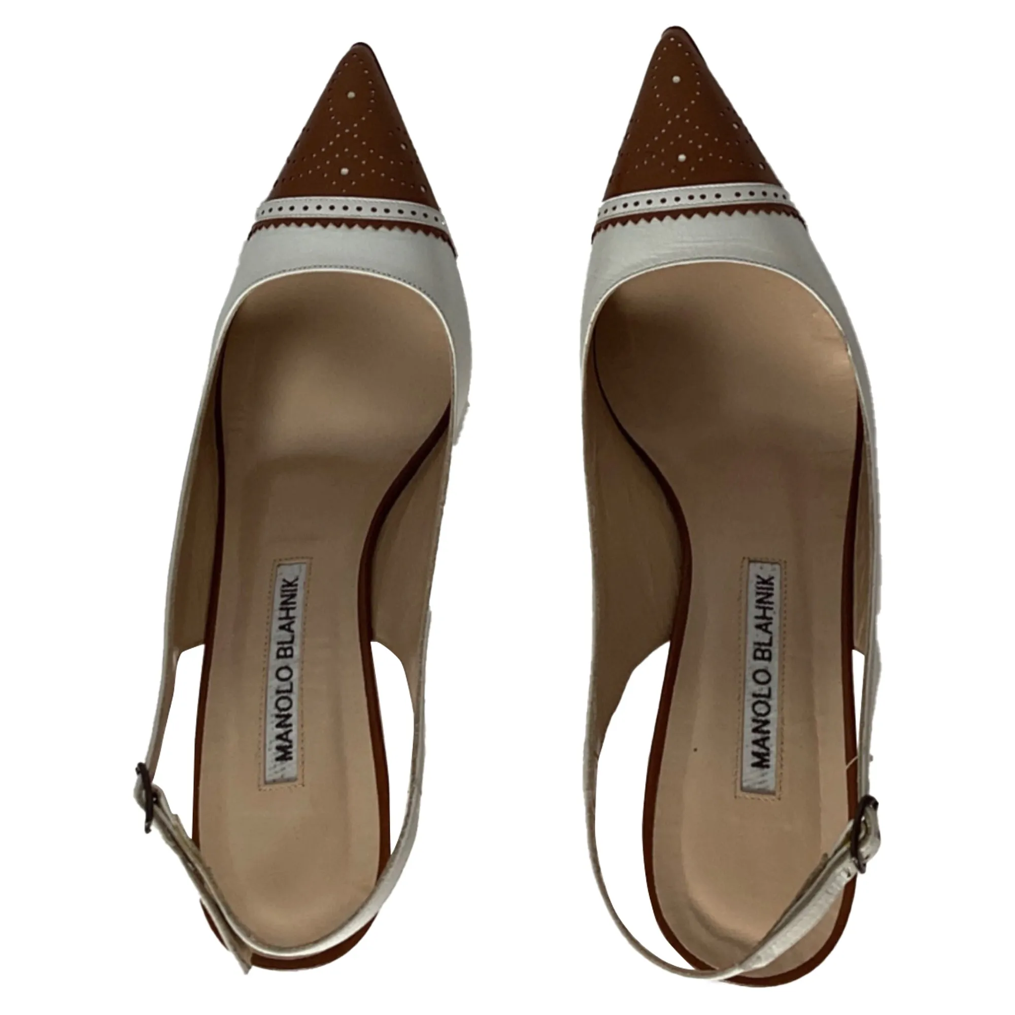 Manolo Blahnik Tuxa Slingback Pumps In White Leather Shoes_Manolo-Blahnik