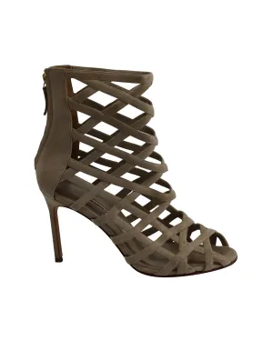 Manolo Blahnik Vagibu Cage Ankle High Heel Sandals in Khaki Suede Shoes_Manolo-Blahnik