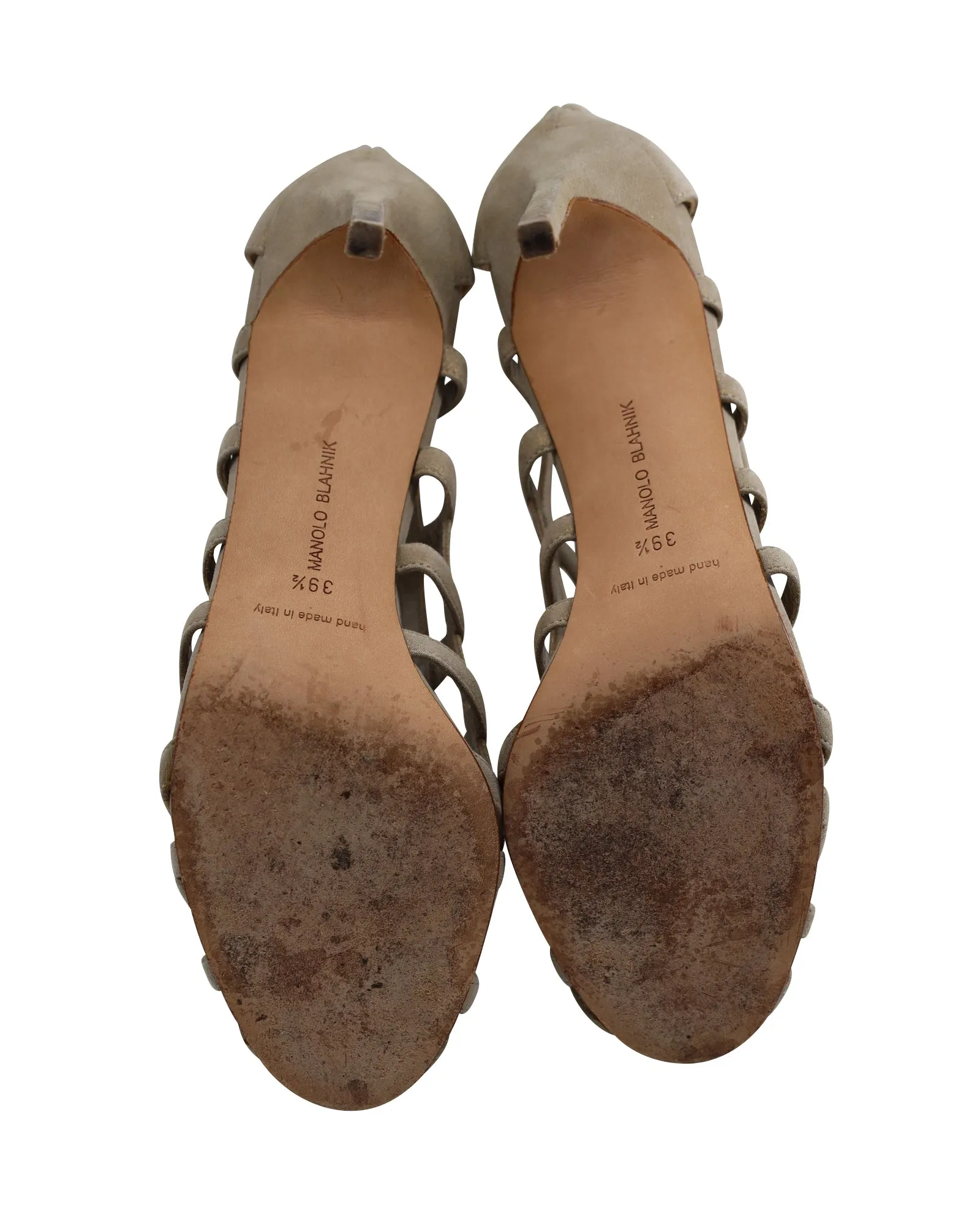 Manolo Blahnik Vagibu Cage Ankle High Heel Sandals in Khaki Suede Shoes_Manolo-Blahnik