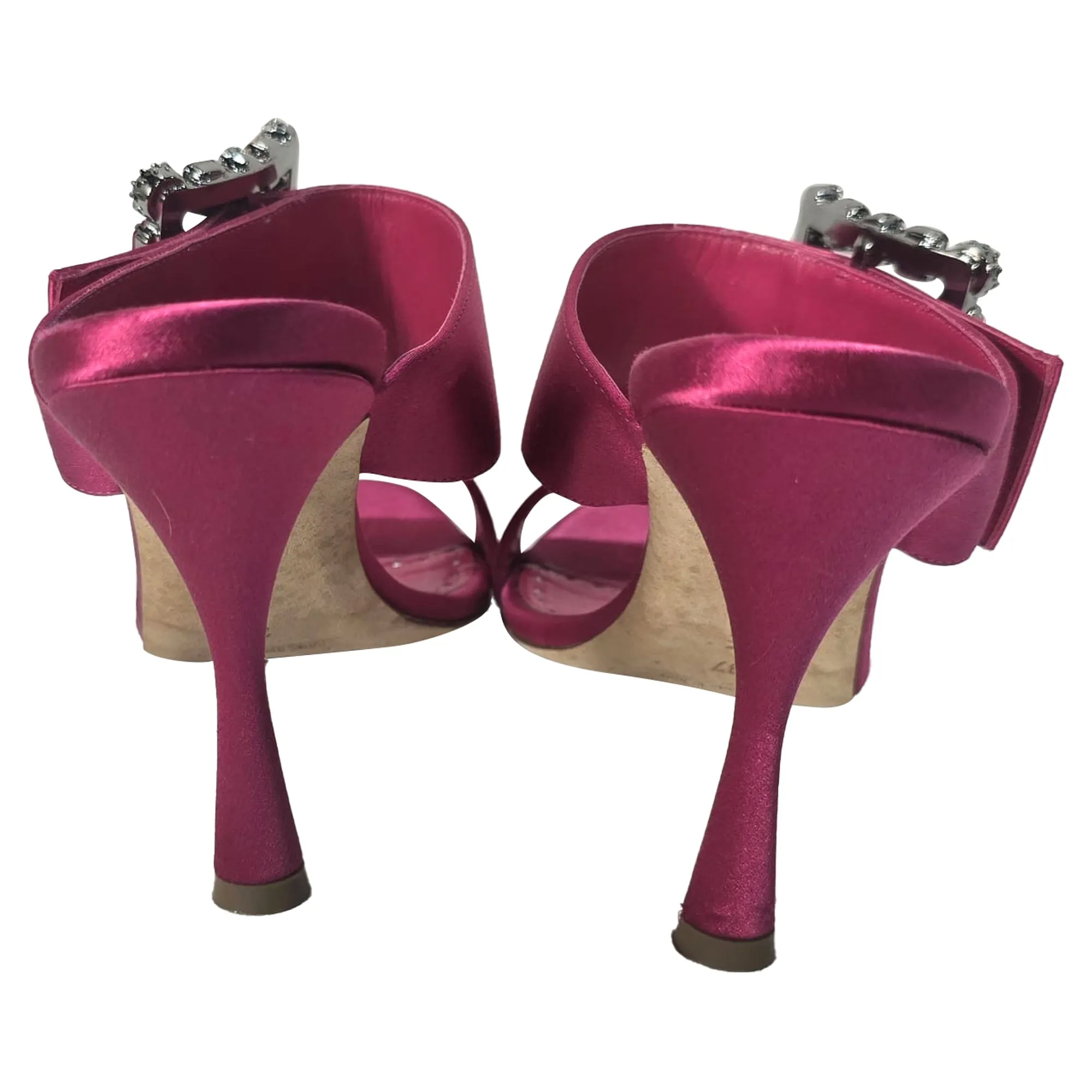 Manolo Blahnik Verda Embellished Slip-On Heeled Sandals in Pink Satin Shoes_Manolo-Blahnik