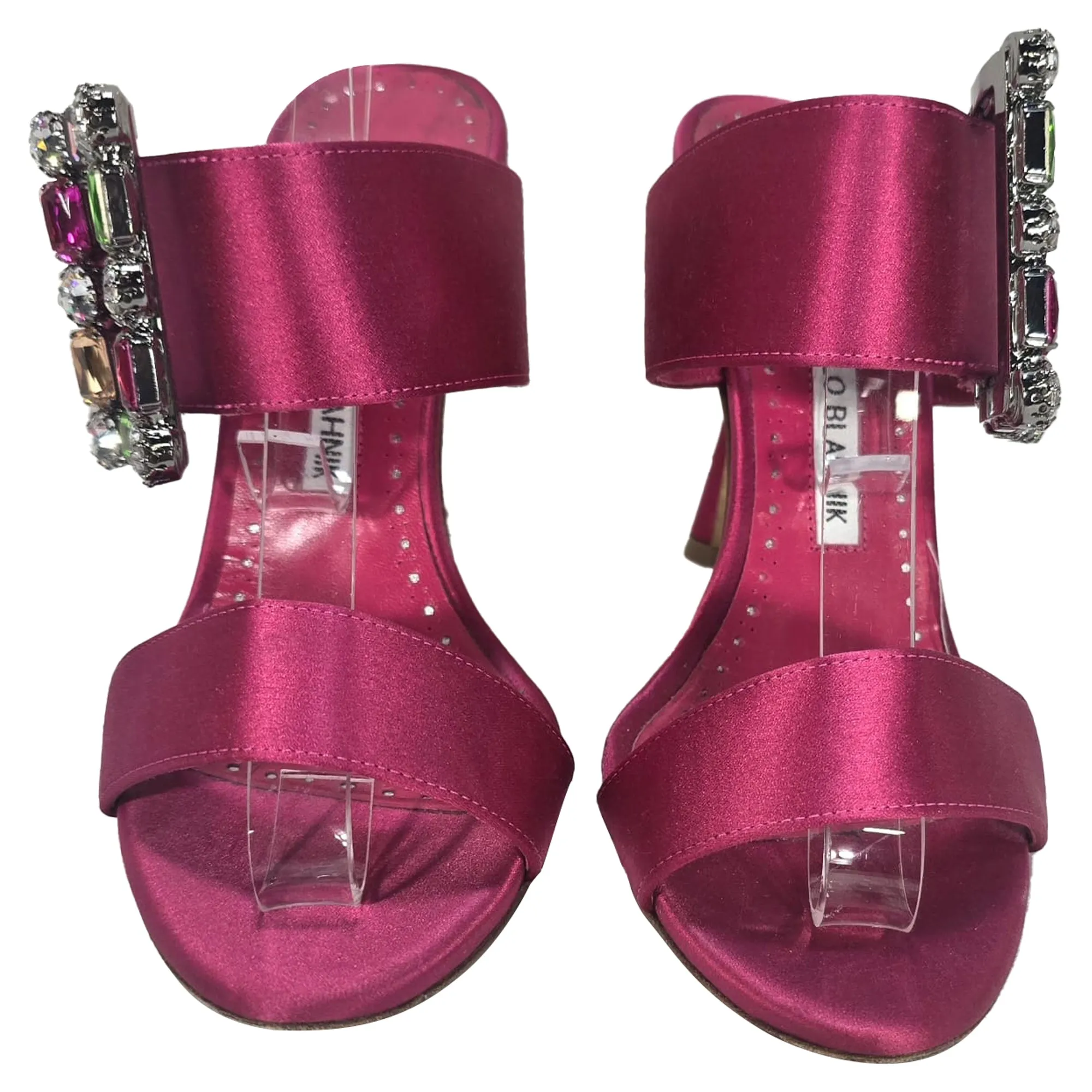 Manolo Blahnik Verda Embellished Slip-On Heeled Sandals in Pink Satin Shoes_Manolo-Blahnik
