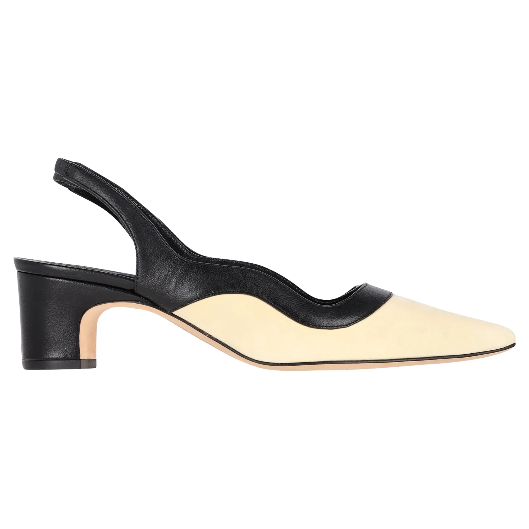 Manolo Blahnik Wave Detail Pointed Toe Slingback Pumps in Black and Cream Leather Shoes_Manolo-Blahnik
