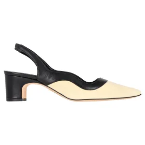 Manolo Blahnik Wave Detail Pointed Toe Slingback Pumps in Black and Cream Leather Shoes_Manolo-Blahnik