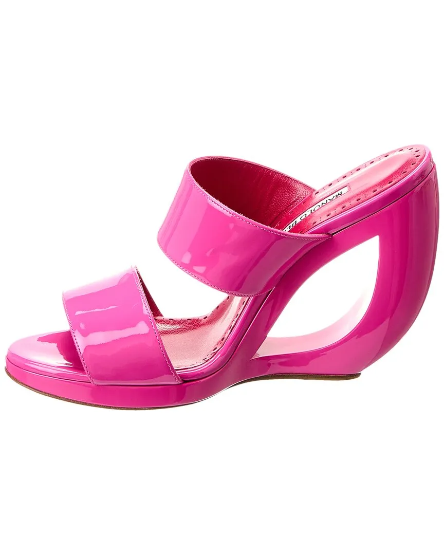 Manolo Blahnik Welli 105 Patent Wedge Sandal Shoes_Manolo-Blahnik