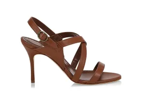 Manolo Blahnik Women Singanu Strappy High Heels Leather Sandals Brown Shoes_Manolo-Blahnik