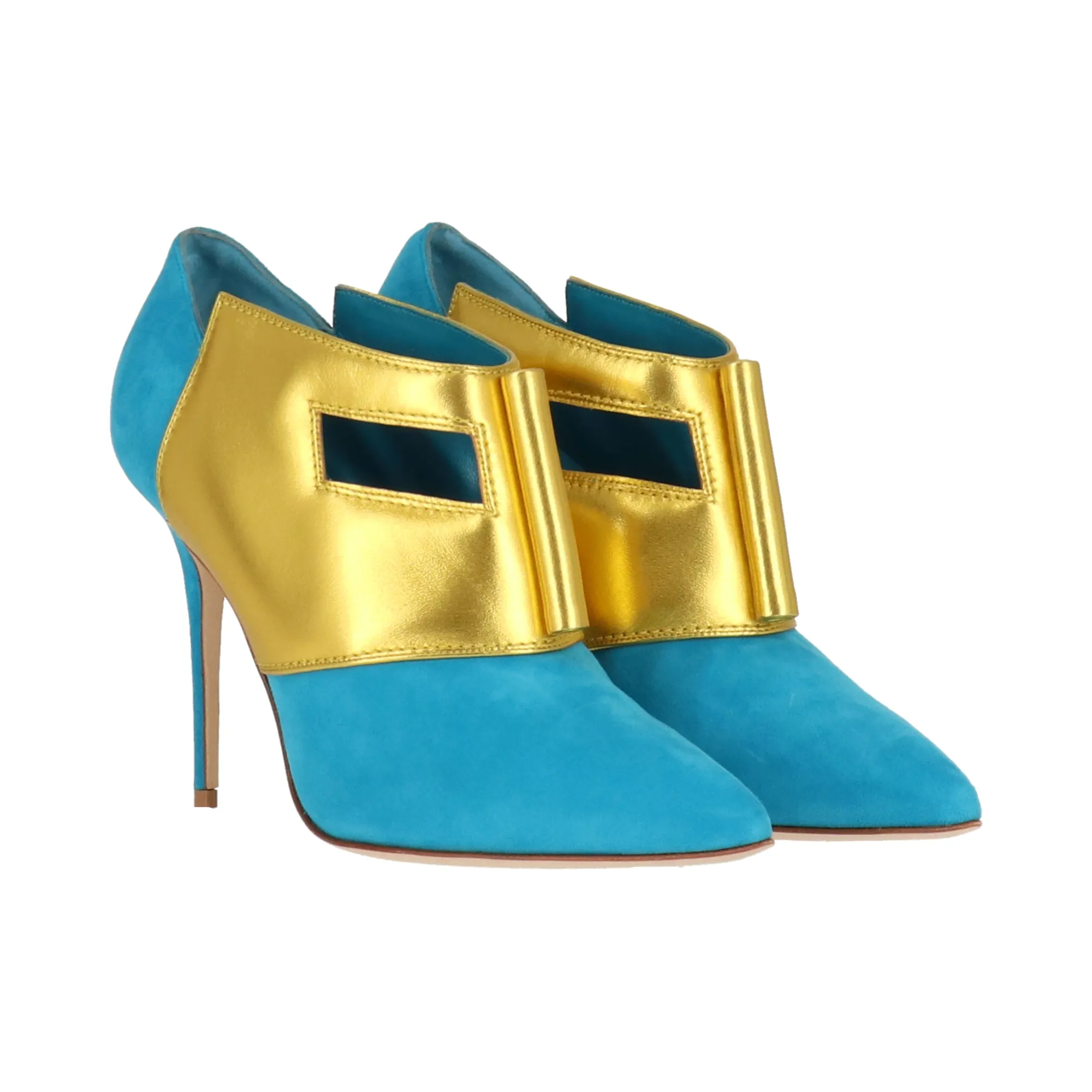 Manolo Blahnik Womens Blue/Gold Pump Shoes_Manolo-Blahnik