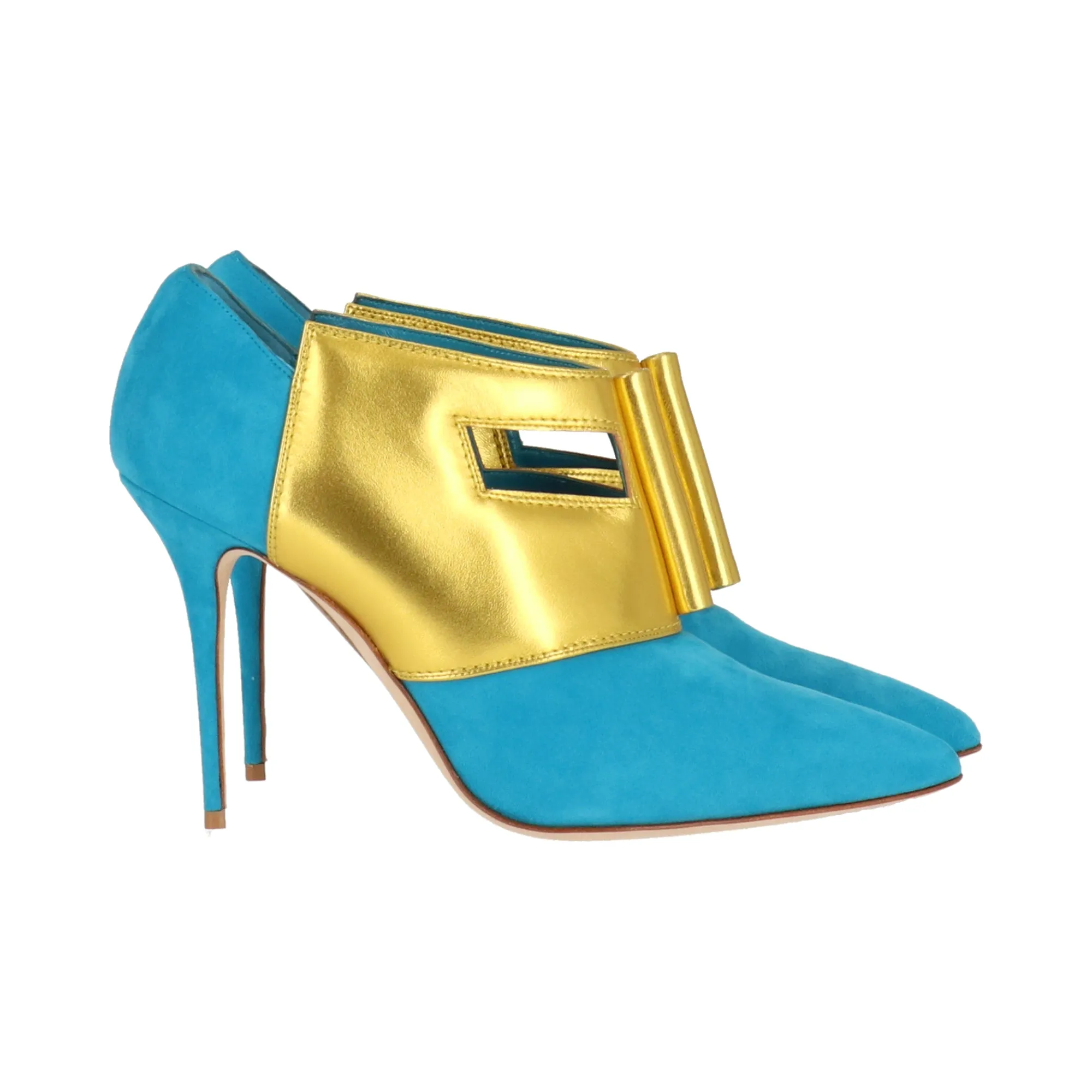 Manolo Blahnik Womens Blue/Gold Pump Shoes_Manolo-Blahnik