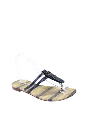 Manolo Blahnik Womens Buckle T Strap Sandals Navy Blue Leather Shoes_Manolo-Blahnik