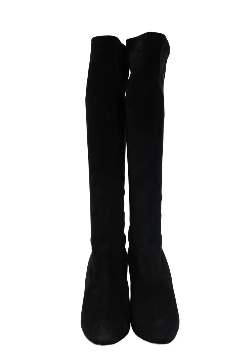 Manolo Blahnik Womens Cone Heel Pointed Toe Knee High Boots Black Suede 39.5 Shoes_Manolo-Blahnik
