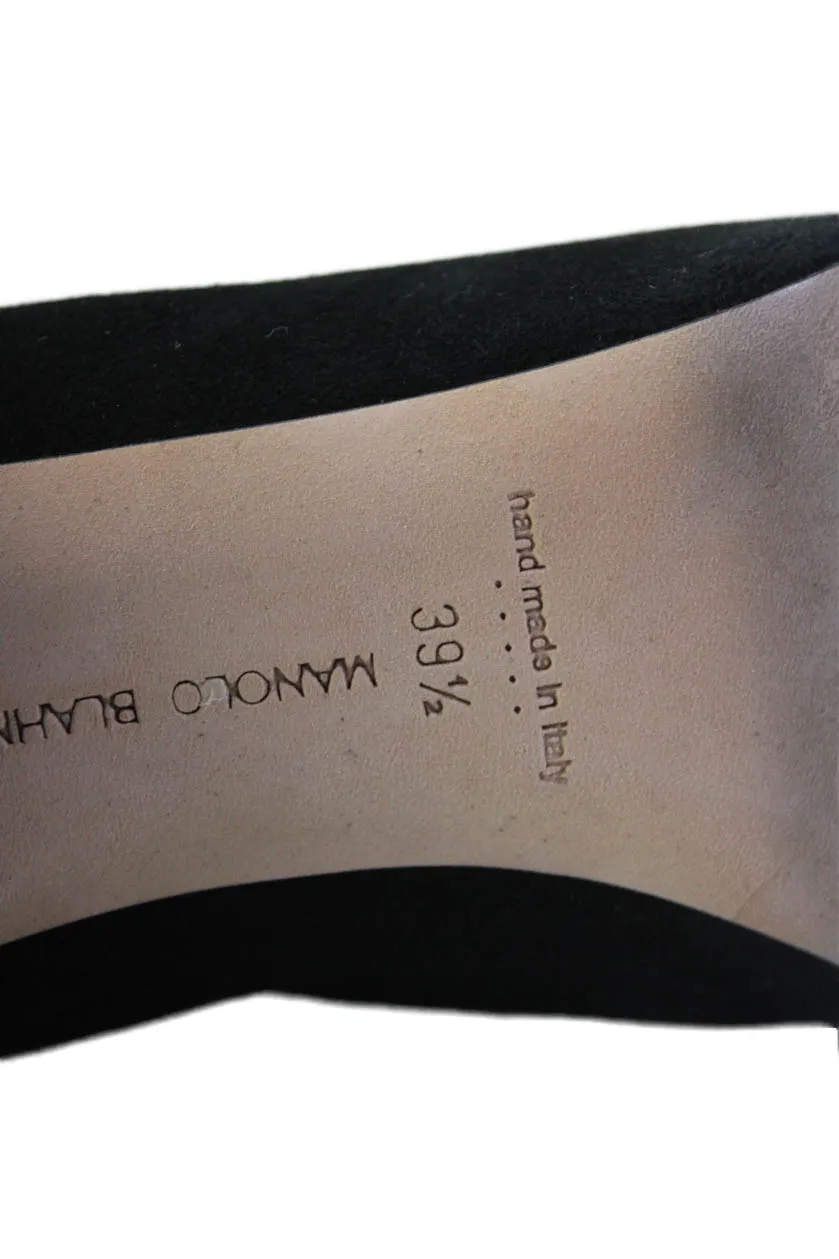 Manolo Blahnik Womens Cone Heel Pointed Toe Knee High Boots Black Suede 39.5 Shoes_Manolo-Blahnik