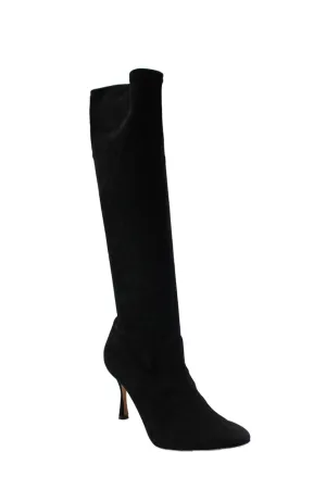 Manolo Blahnik Womens Cone Heel Pointed Toe Knee High Boots Black Suede 39.5 Shoes_Manolo-Blahnik