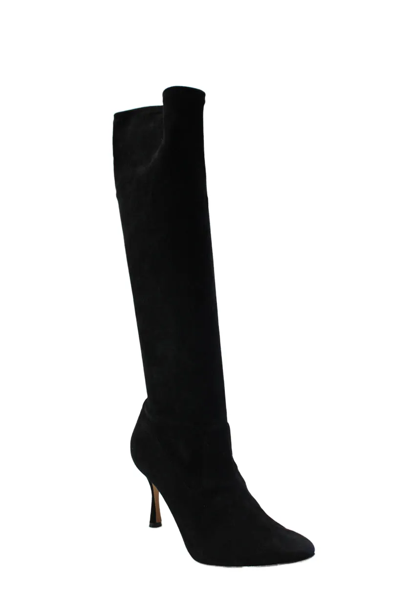 Manolo Blahnik Womens Cone Heel Pointed Toe Knee High Boots Black Suede 39.5 Shoes_Manolo-Blahnik
