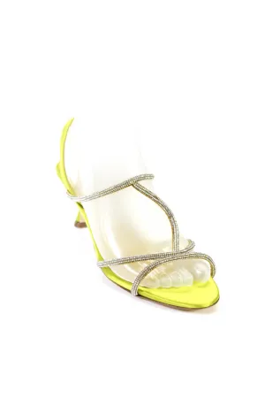 Manolo Blahnik Womens Cone Heel Satin Lucecry Crystal Sandals Green Shoes_Manolo-Blahnik