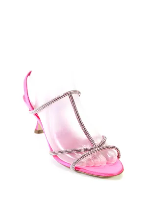 Manolo Blahnik Womens Cone Heel Satin Lucecry Crystal Sandals Pink Shoes_Manolo-Blahnik