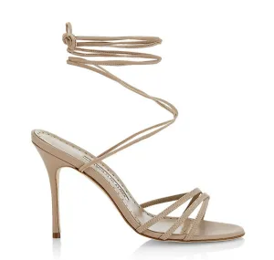 Manolo Blahnik Women's Leva 105MM Leather Wrap Heels Sandals Cream Nude Shoes_Manolo-Blahnik