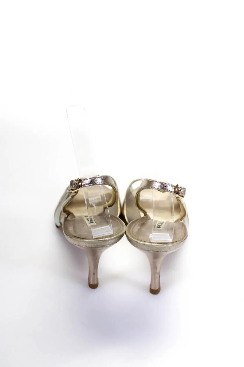 Manolo Blahnik Womens Metallic PVC Slingback Sandals Brown Leather Shoes_Manolo-Blahnik