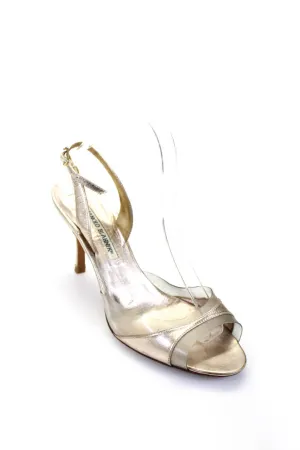 Manolo Blahnik Womens Metallic PVC Slingback Sandals Brown Leather Shoes_Manolo-Blahnik
