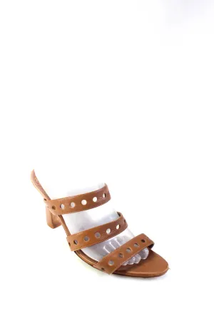 Manolo Blahnik Womens Perforated Leather Mules Sandals Brown Shoes_Manolo-Blahnik