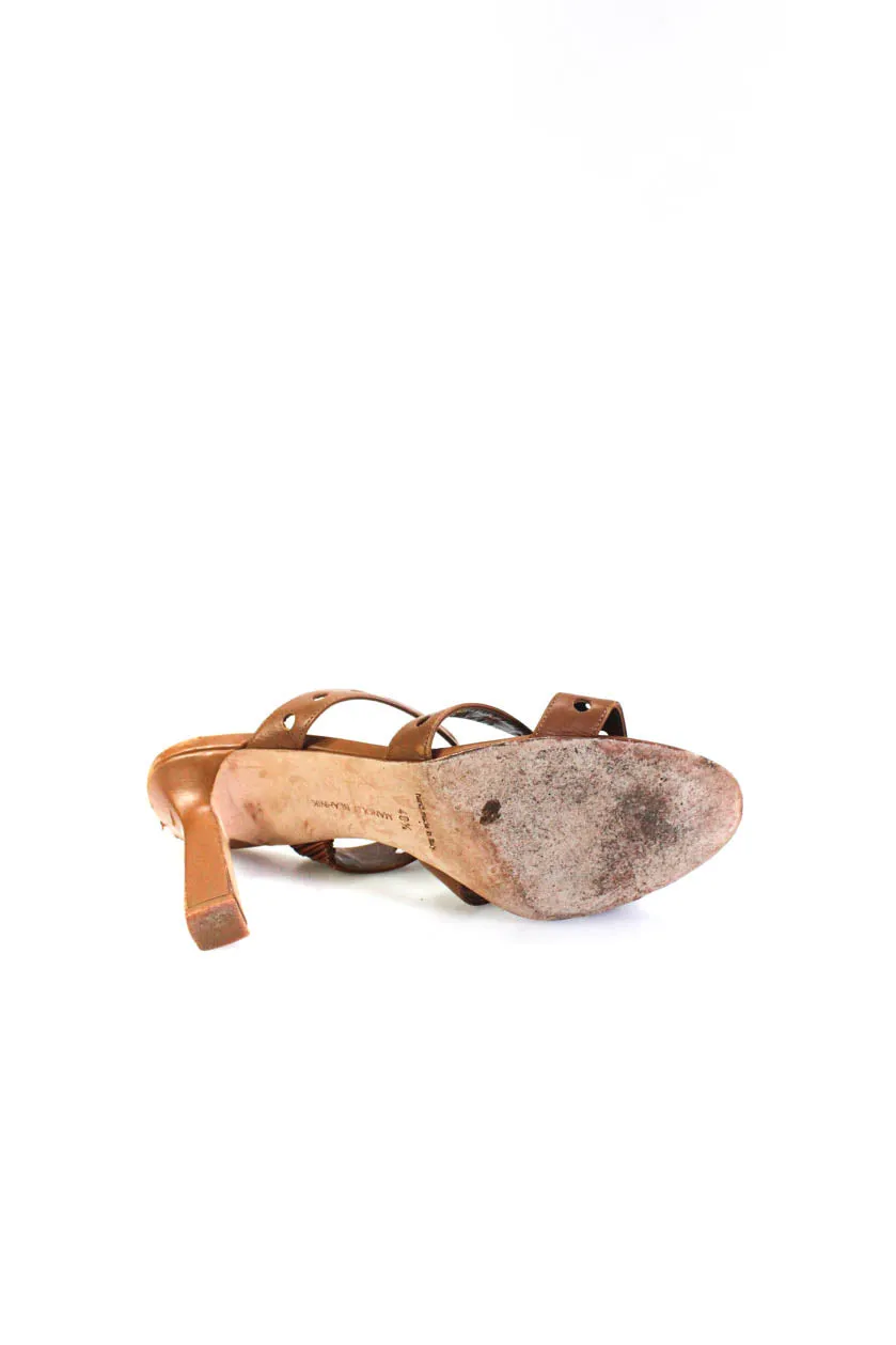Manolo Blahnik Womens Perforated Leather Mules Sandals Brown Shoes_Manolo-Blahnik