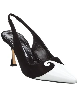 Manolo Blahnik Zaborus 70 Leather & Suede Slingback Pump Shoes_Manolo-Blahnik
