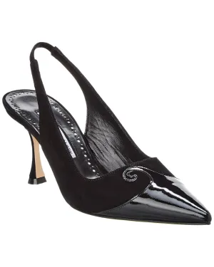 Manolo Blahnik Zaborus 70 Leather & Suede Slingback Pump Shoes_Manolo-Blahnik