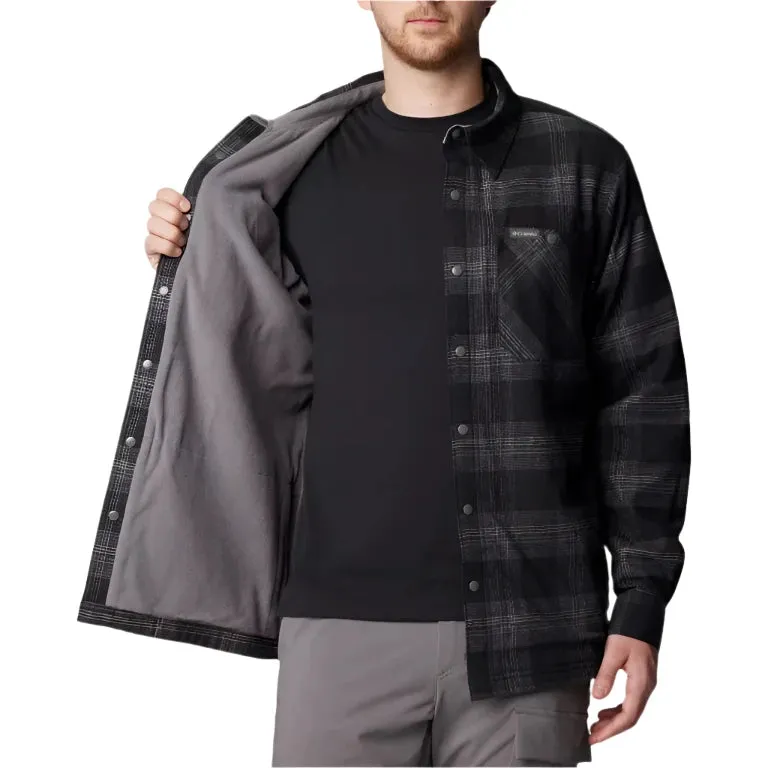 Men's Cornell Woods Fleece Lined Shirt Jacket Black Buffalo Tartan Columbia Clothing