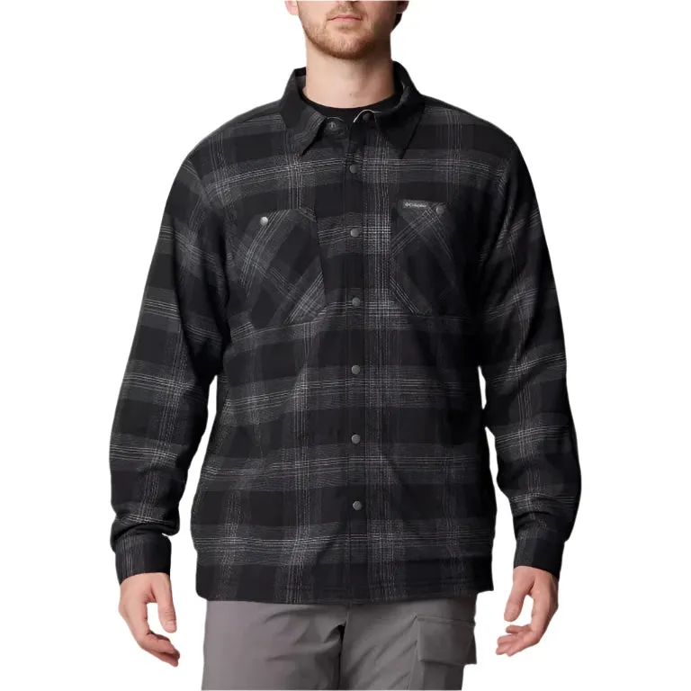 Men's Cornell Woods Fleece Lined Shirt Jacket Black Buffalo Tartan Columbia Clothing