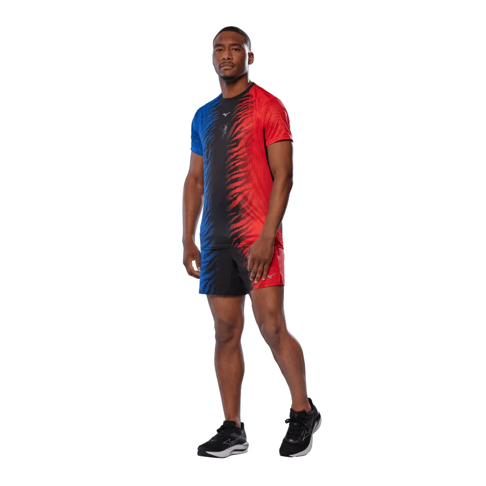 Mizuno Men's Dryaeroflow Graphic Tee in Oni Red/Oni Blue SS25 Shoes_Mizuno