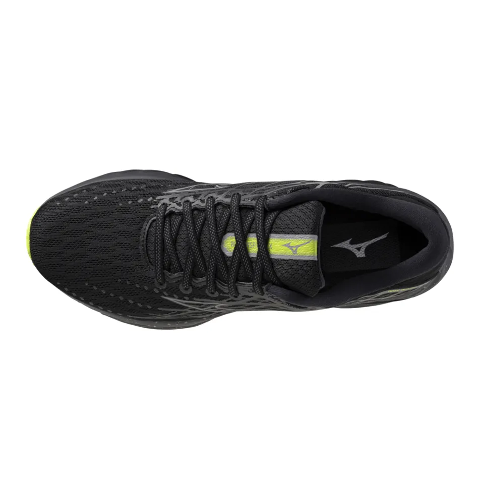 Mizuno Unisex Wave Inspire 20 Running Shoes in Black/Silver/Sunny Lime AW24 Shoes_Mizuno