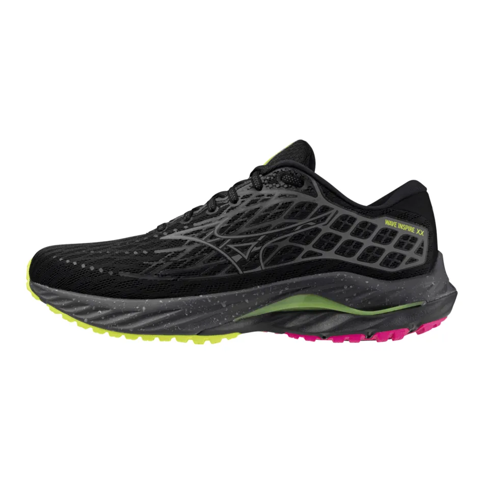 Mizuno Unisex Wave Inspire 20 Running Shoes in Black/Silver/Sunny Lime AW24 Shoes_Mizuno