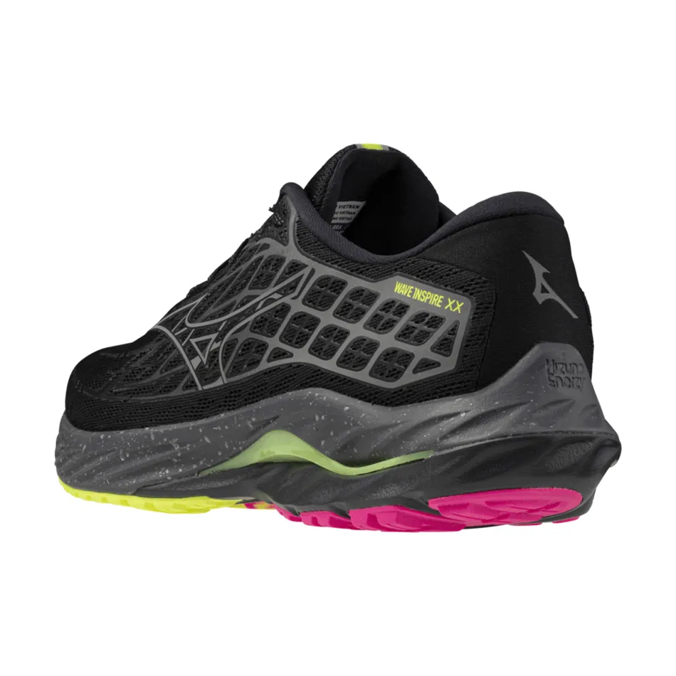 Mizuno Unisex Wave Inspire 20 Running Shoes in Black/Silver/Sunny Lime AW24 Shoes_Mizuno