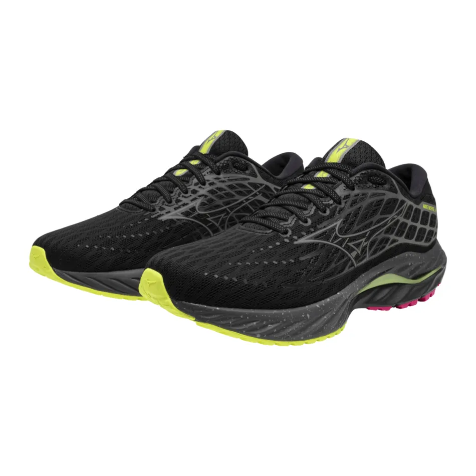 Mizuno Unisex Wave Inspire 20 Running Shoes in Black/Silver/Sunny Lime AW24 Shoes_Mizuno