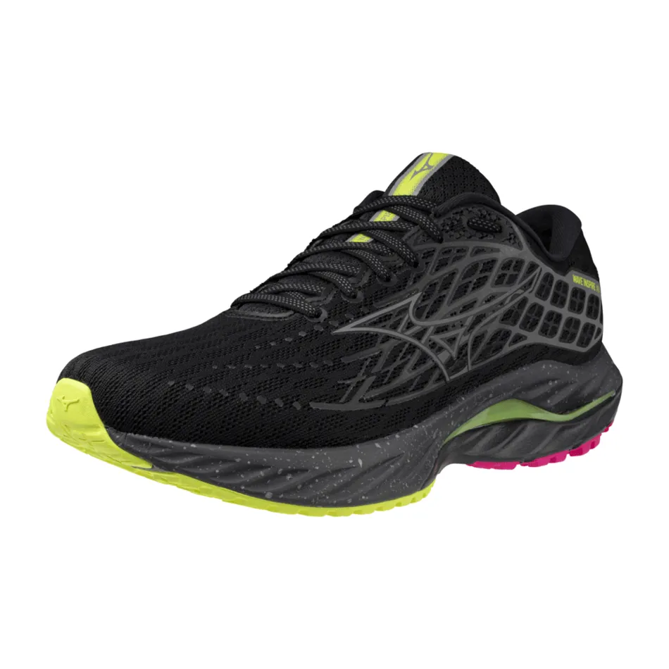Mizuno Unisex Wave Inspire 20 Running Shoes in Black/Silver/Sunny Lime AW24 Shoes_Mizuno