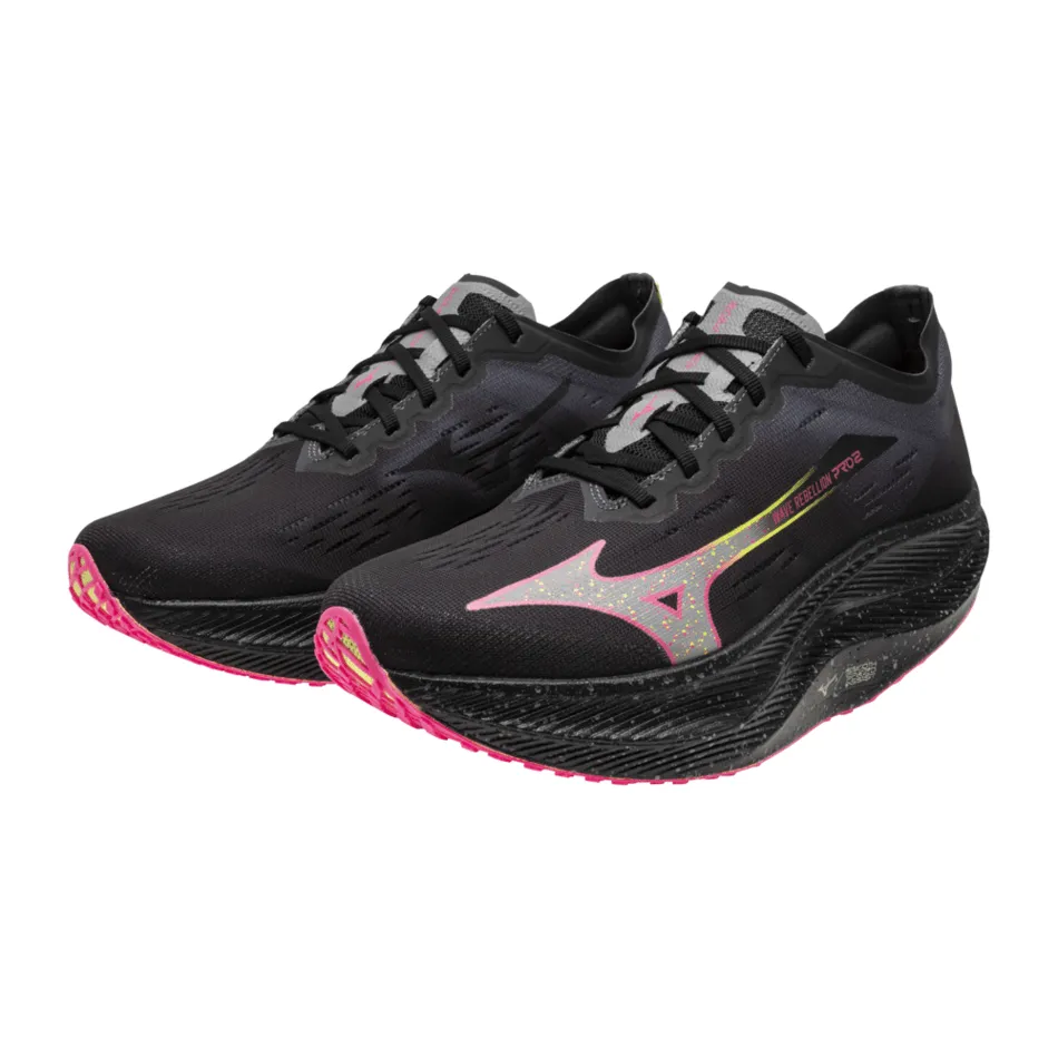 Mizuno Unisex Wave Rebellion Pro 2 Running Shoes in Black/Silver/Pink/Tetra AW24 Shoes_Mizuno