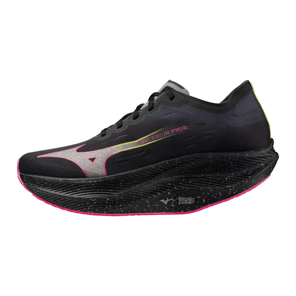 Mizuno Unisex Wave Rebellion Pro 2 Running Shoes in Black/Silver/Pink/Tetra AW24 Shoes_Mizuno