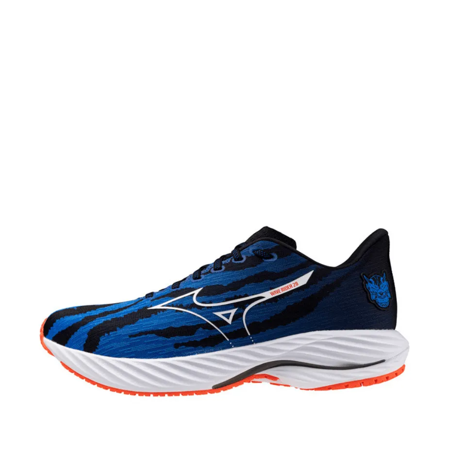 Mizuno Unisex Wave Rider 28 Running Shoes in Oni Demon Mizuno Ignition Red/White/Baseball Blue SS25 Shoes_Mizuno
