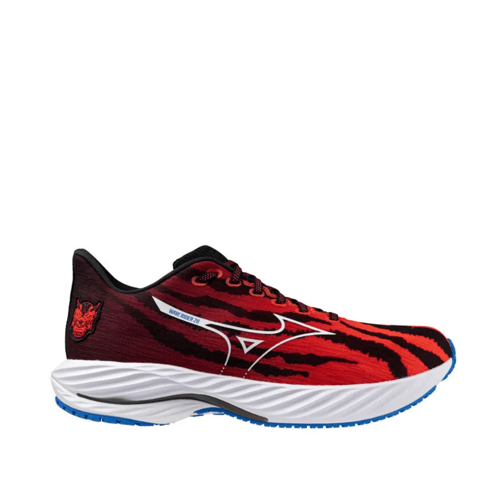 Mizuno Unisex Wave Rider 28 Running Shoes in Oni Demon Mizuno Ignition Red/White/Baseball Blue SS25 Shoes_Mizuno