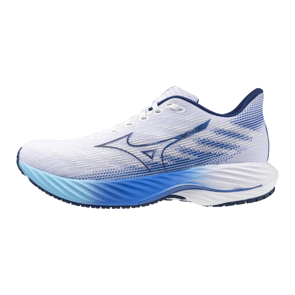 Mizuno Women's Wave Rider 28 Running Shoes in White/Mugen Blue/River Blue AW24 Shoes_Mizuno