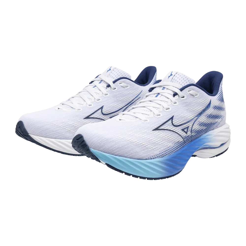 Mizuno Women's Wave Rider 28 Running Shoes in White/Mugen Blue/River Blue AW24 Shoes_Mizuno