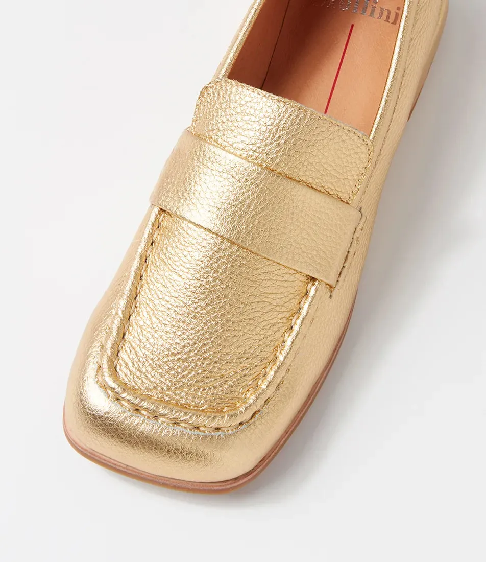 Mollini Clarify Gold Tumble Leather Loafers Shoes_Mollini