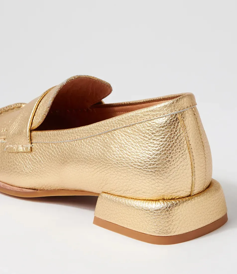 Mollini Clarify Gold Tumble Leather Loafers Shoes_Mollini