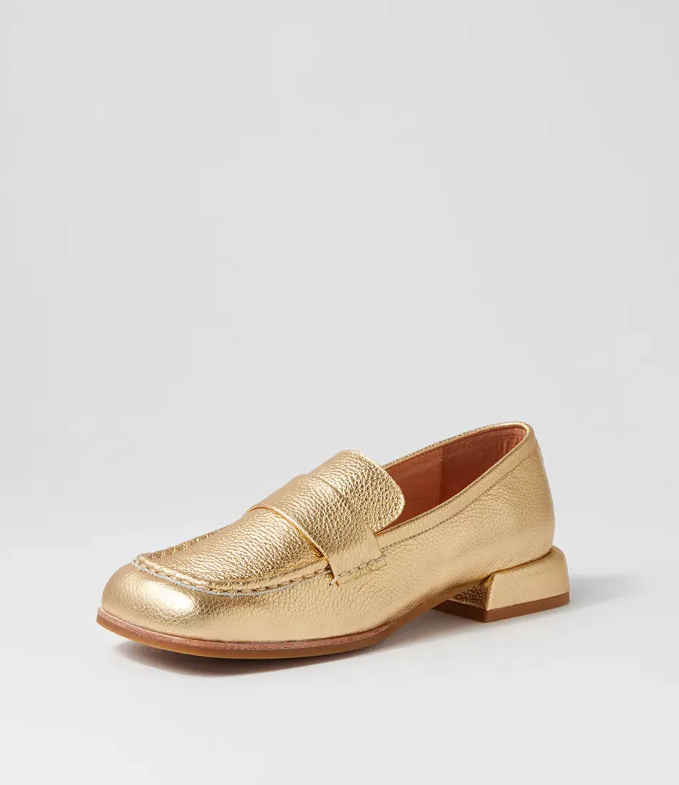 Mollini Clarify Gold Tumble Leather Loafers Shoes_Mollini