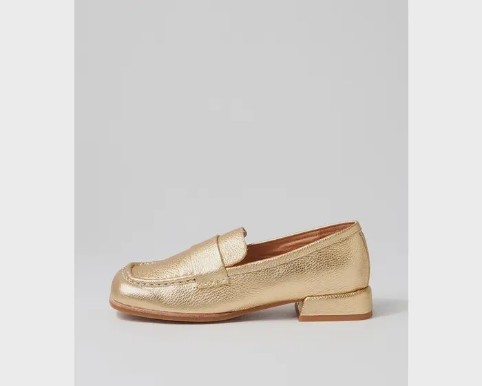 Mollini Clarify Gold Tumble Leather Loafers Shoes_Mollini