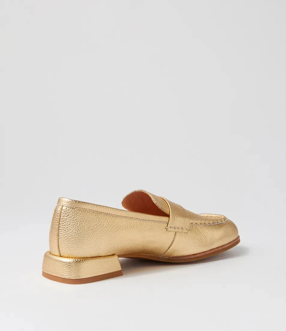 Mollini Clarify Gold Tumble Leather Loafers Shoes_Mollini