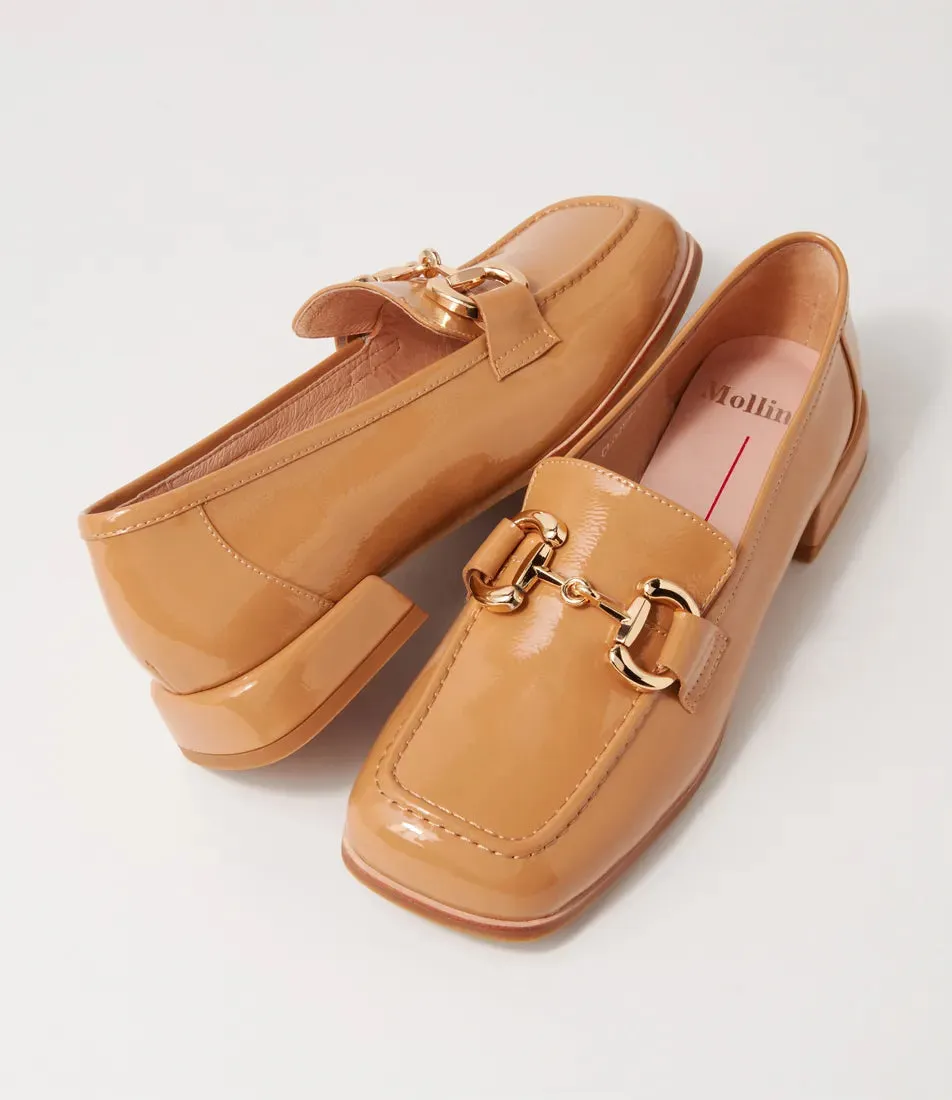 Mollini Clozer Camel Crinkle Patent Loafer Shoes_Mollini