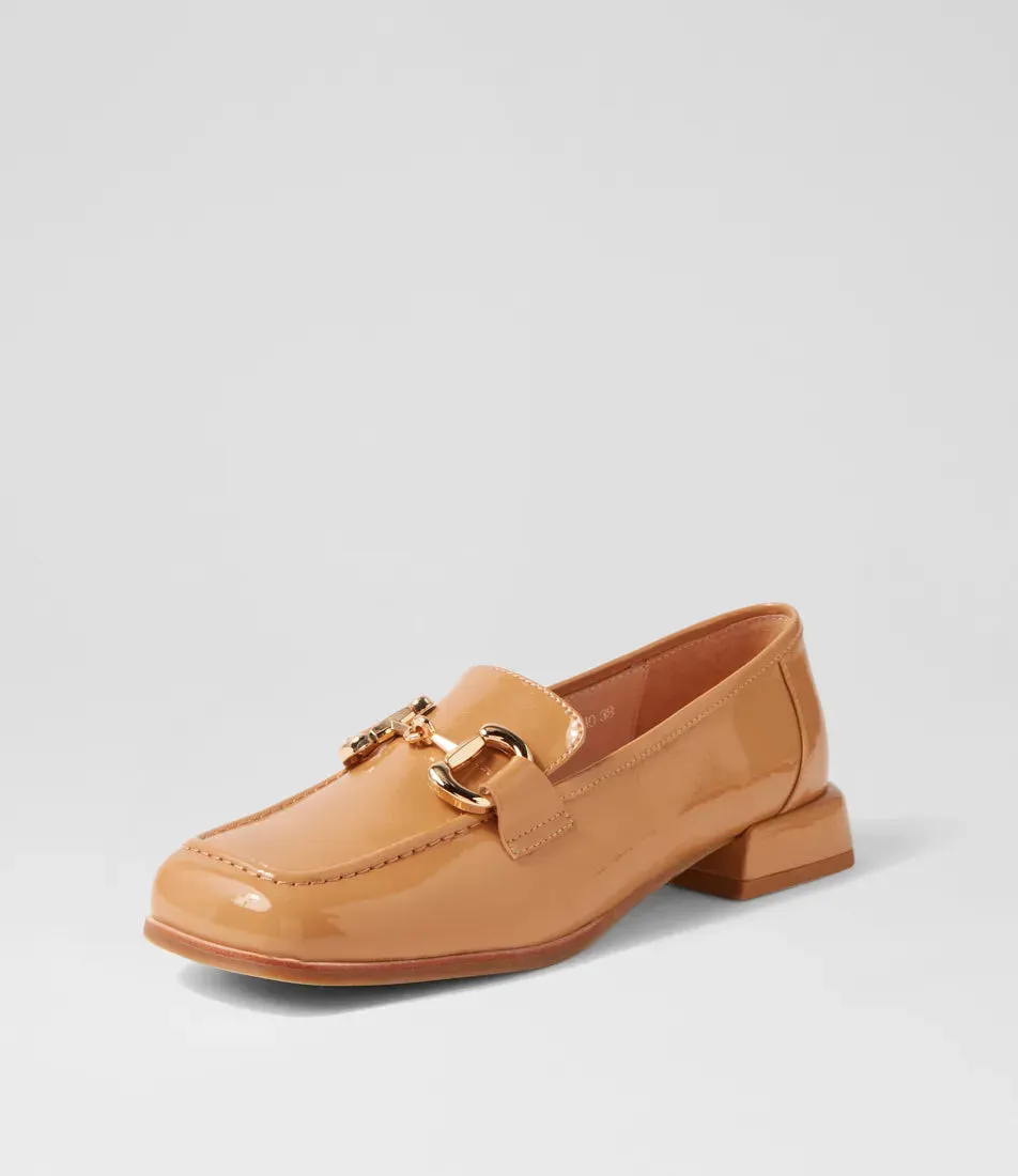 Mollini Clozer Camel Crinkle Patent Loafer Shoes_Mollini
