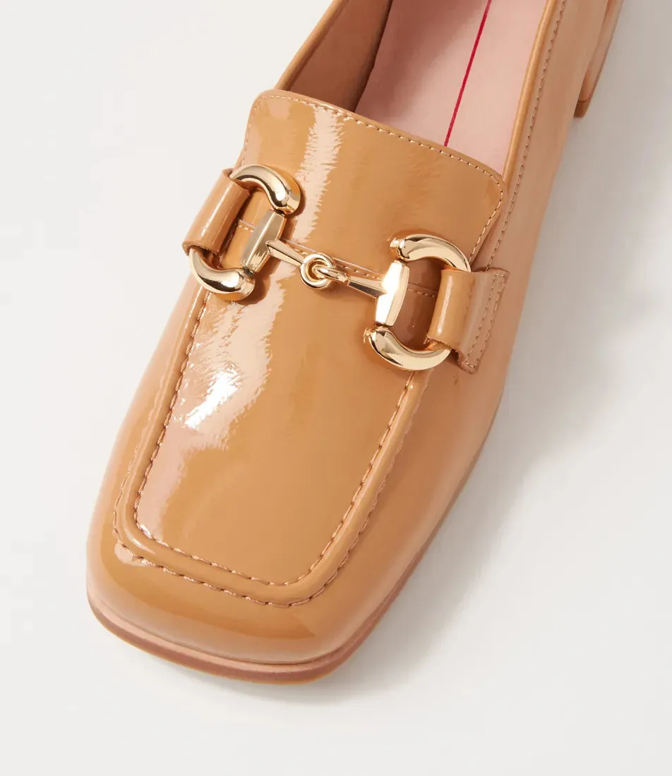 Mollini Clozer Camel Crinkle Patent Loafer Shoes_Mollini