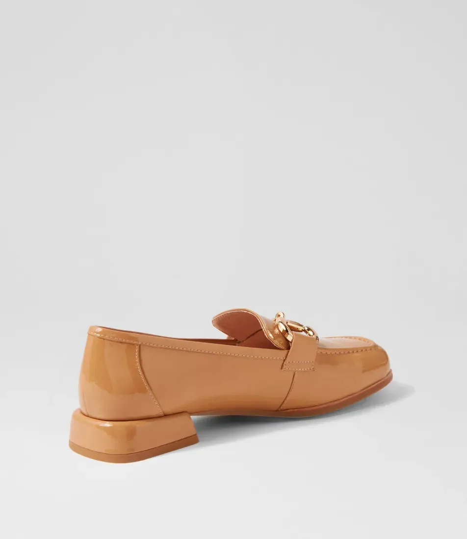 Mollini Clozer Camel Crinkle Patent Loafer Shoes_Mollini