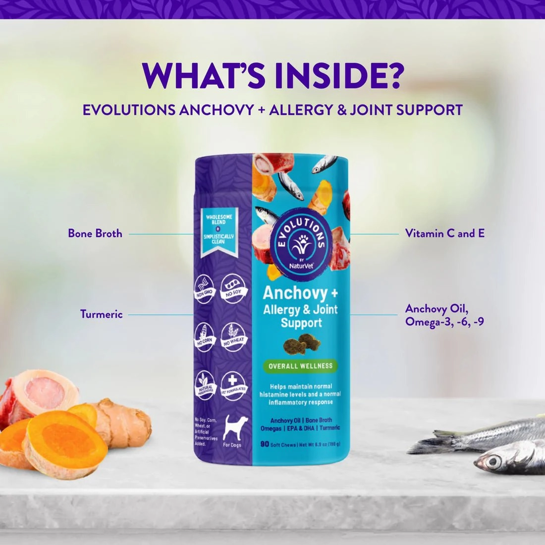NaturVet Evolutions Anchovy   Allergy & Joint Support Soft Chew Dog Supplement (90 Count)